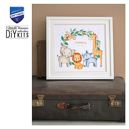 Image of Vervaco Jungle Animals Counted Point Kit, White, Approx. 36 x 33 cm