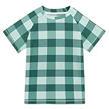 decor gift Fashion Gingham Jade Cream Short Sleeve Rash Guard Bathing Suit Girls Swimsuits for Little Girls Kids Rash Guard