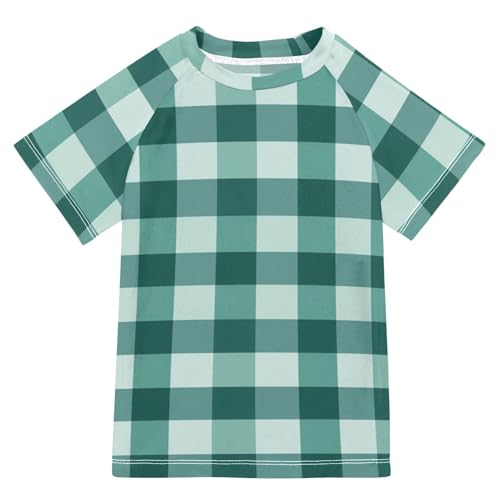 decor gift Fashion Gingham Jade Cream Short Sleeve Rash Guard Bathing Suit Girls Swimsuits for Little Girls Kids Rash Guard