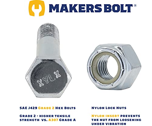 Grade 2 Shear Bolts for Rotary Cutters 1/2" x 3-1/2" with Nylock Nuts - 12 Pack