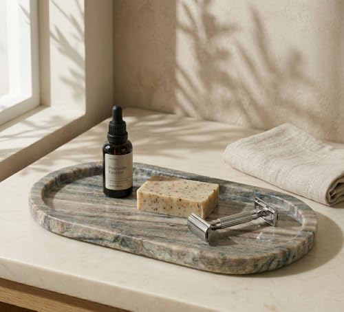 Image of MBSC White Marble Serving, Venity Tray, Cheese Platter to Presenting Main Courses, Wines or Desserts (Grey) (Grey)
