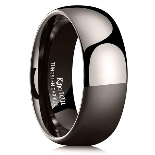 King Will 8mm Tungsten Carbide Wedding Band for Men Women Classic Promise Engagement Rings for Couples Domed Style High Polish Finished Comfort Fit, Gunmetal Size 10