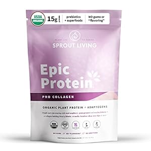 Sprout Living Epic Protein, Plant Based Protein & Superfoods Powder, Pro Collagen, Berry | 15 Grams Organic Protein Powder, Vegan, Non Dairy, Non-GMO, Gluten Free, Low Sugar (0.7 Pound, 12 Servings)