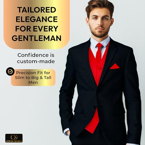 Oliver George 3pc Men's Solid Formal Suit Vest Waistcoat Tuxedo Dress Vest Necktie Handkerchief Set For Suit or Tuxedo2