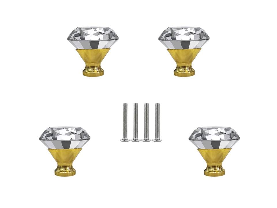 JP Hardware Clear Glass Crystal Diamond Shape Cabinet Knobs/Wardrobe Door Knobs/Cupboard Drawer Pull Handle/Glass Dresser Knobs (Pack of 4_40mm) (Gold Diamond knobs) (B0C8TZ27RZ) Amazon Price History, Amazon Price Tracker