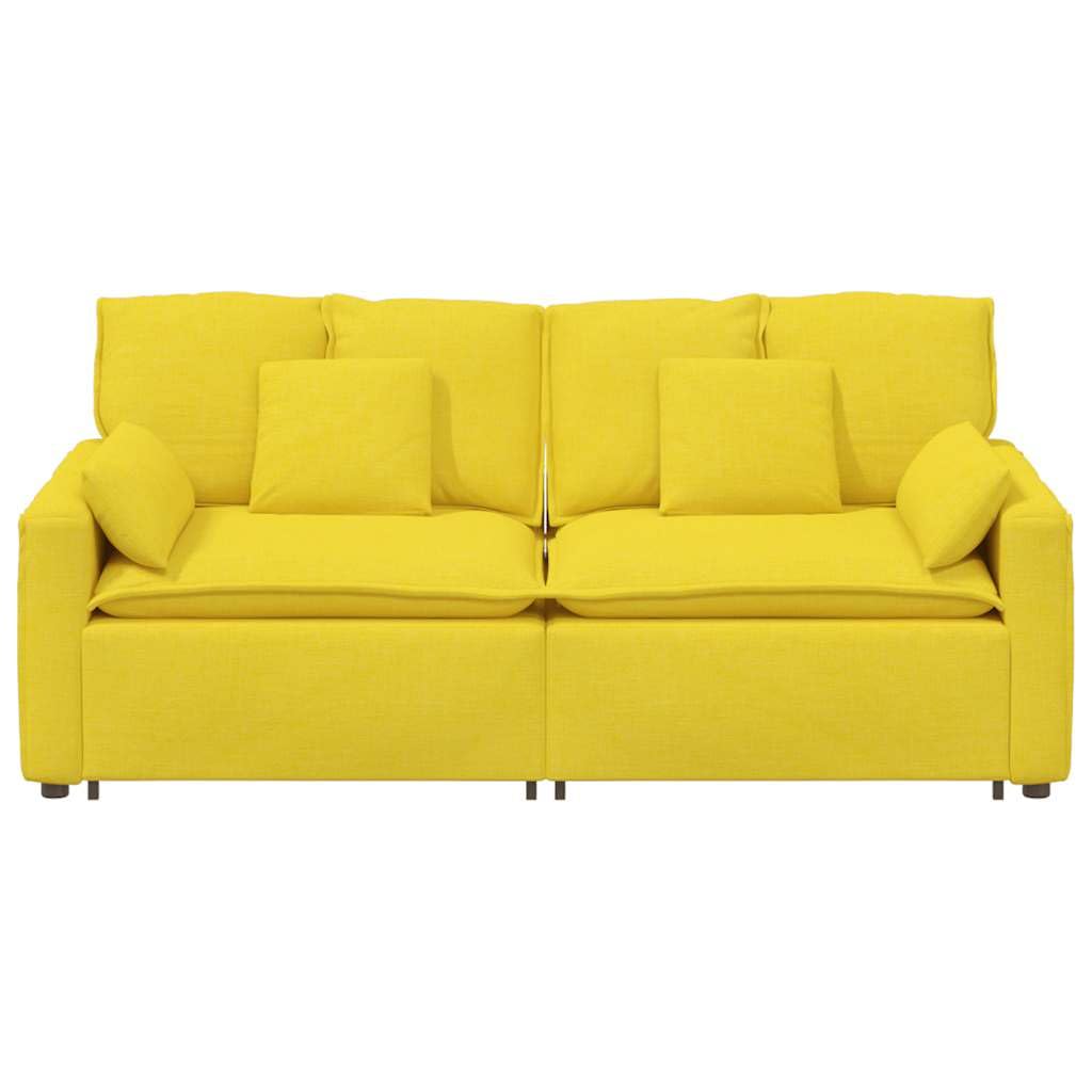 Sofá modular amarillo claro con cojín acolchado de tela y relleno de espuma, 224 x 105 x 64 cm, marco de metal, 2 piezas para salón, salón y cine en casa