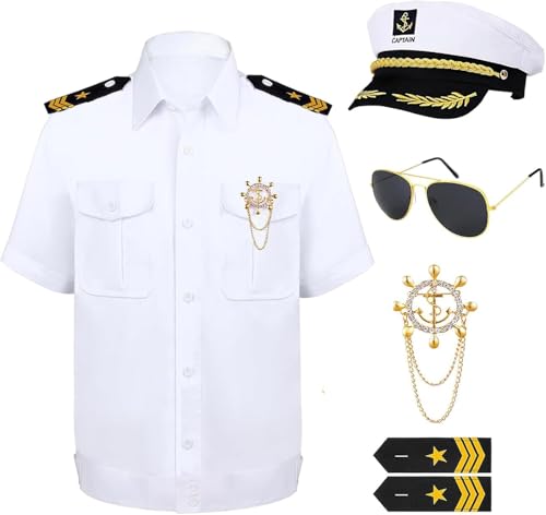 Matiniy Captain Costume Accessories Set Including Sailor Hat Sunglasses T-Shirt for Adult for Halloween Party Cosplay Dress Up (160)