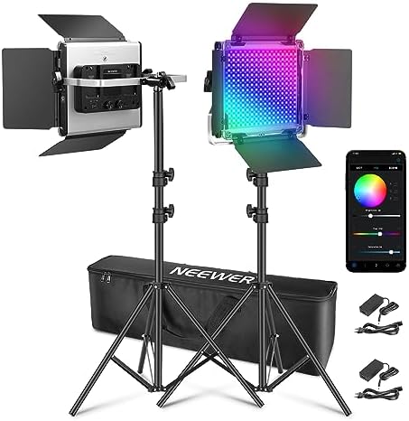 NEEWER 2X Verbesserte 660 PRO II 50W RGB LED Videoleuchte Panel Set Stative Ständer mit App Steuerung Videolicht 360° Vollfarbe Video Fotolicht/CRI97+/3200K~5600K Studio Dauerlicht