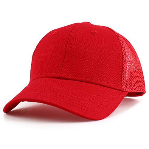 Armycrew Youth Size Kid's Cotton Twill 6 Panel Trucker Mesh Baseball Cap - Red #TOP4