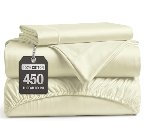 Image of 450TC 100% Cotton Twin XL Single Sheet Set - Silky Sateen Weave, Ivory
