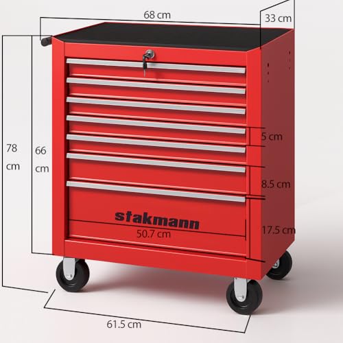 Stakmann Carrello Portautensili Con 7 Cassetti In Acciaio, Carrellino Per Attrezzi Multiuso, Armadietto Per Strumenti Di Lavoro Con Ruote, Ideale Per Officine, Garage, Fai Da Te, 68 X 33 X 78 Cm - 3
