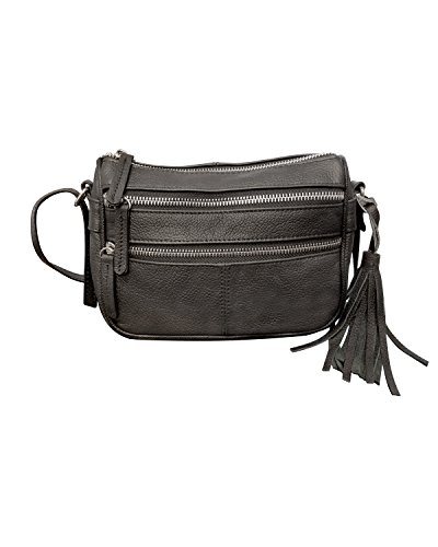 Roma Leathers Tassel Compact Body Purse - Cowhide Leather, Metal Zipper Teeth - Black