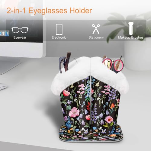 Image of FINTIE Plush Lined Double Eyeglasses Holder with Magnetic Base, Glasses Stand Case Organizer for Desk, Nightstand, Office