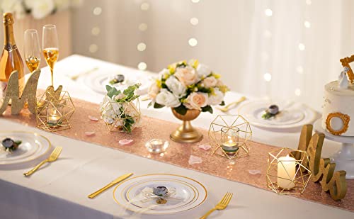 20pcs Geometric Candle Tealight Holders Gold - Holder for Tea Light Decorative Votive Candle Stand Accents for Home Table Shelf Mantel Modern Geo Decoration Christmas Wedding Reception D&eacute;cor, Gold
