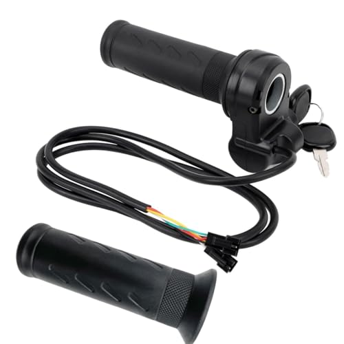 SWRXEarn Full Twist Throttle Grip for Ebike, 3-Pin Universal Ebike Throttle Waterproof with 2 Keys, Electric Bike Throttle Grip for Upgrading Electric Scooter Trike Accessories Universal Voltage