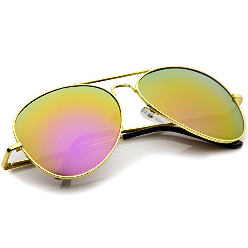 zeroUV Classic Metal Frame Spring Hinges Color Mirror Lens Aviator Sunglasses 56mm4