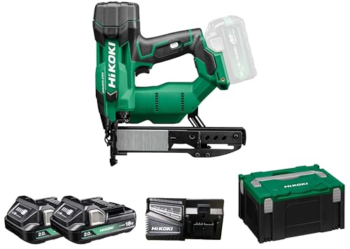 HiKOKI Agrafeuse sans fil - 18 V, 13-40 mm, Li-Ion, lumière LED, réglage de la profondeur sans outil, ressort pneumatique, moteur brushless, déclenchement commutable - avec 2 batteries 18 V/2 Ah +