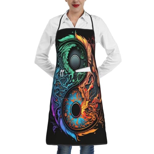 Collarhang Chinese Yin With Yang Arts Symbols Chef Apron With Pocket Adjustable Stain,Splash,Grease Resistant Cooking Apron For Kitchen, Cooking, Baking,Restaurant Use