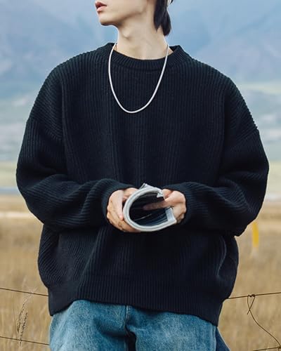 Men's Crewneck Sweater Casual Long Sleeve Solid Knit Pullover Sweaters for Fall Winter3