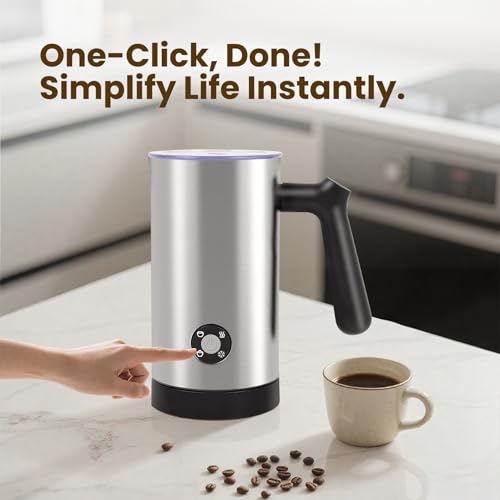 Image of Milk Frother, 4-in-1 Milk Frother and Steamer, 10.6oz Electric Milk Steamer, Automatic Cold and Hot Foam maker for Lattes, Cappuccinos, Ceramic Lining Interior, Brushed