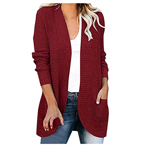 Chunky Oversized Cardigan Sweater for Women Spring Fall Fashion Open Front Knit Outerwear Long Sleeve Pocket Cardigan
