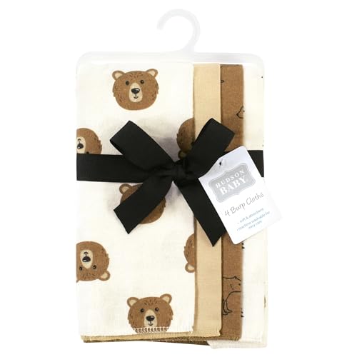 Image of Hudson Baby Unisex Baby Cotton Poly Flannel Burp Cloths, Brown Bear 4 Pack, One Size