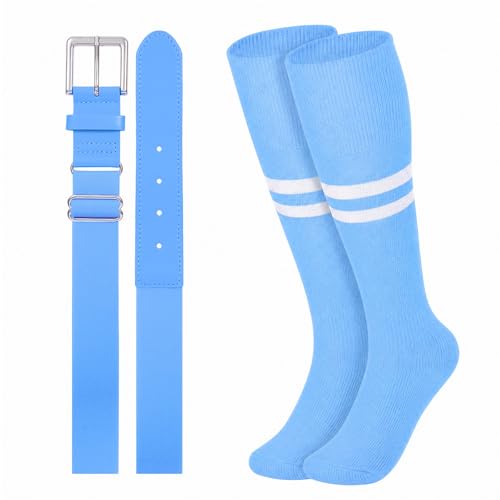 Image of XZQTIVE Baseball Softball Socks and Belt Combo Set Adjustable Softball Socks and Elastic Belt for Kids Youth Adult