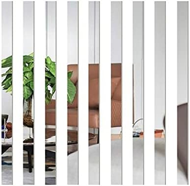Yimisya 10PCS 2" x 20" DIY Striped Mirror Stickers Self Adhesive Long Acrylic Wall Decals Silver Acrylic Mirror Strips Removable Mirror Strips for Home Art Wall Decor