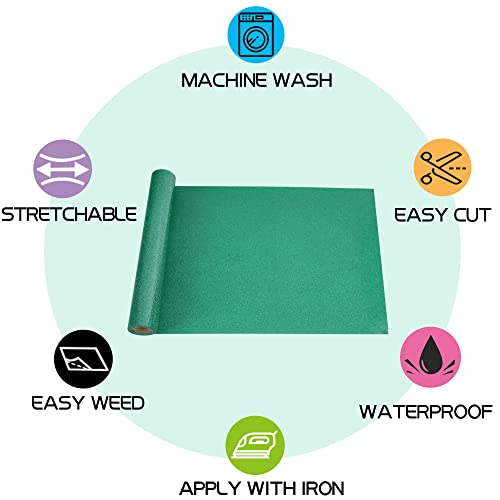 Image of RENLITONG Green Glitter HTV Heat Transfer Vinyl Rolls - 12 Inch x 5 feet Iron on Vinyl for T-Shirt and Silhouette, Easy to Cut & Weed for Heat Transfer Design (Glitter Green)