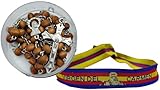MANTONDEMANILA.COM Rosario de Cuentas de Madera con Crucifijo y Medalla de la Virgen María + Cajita Redonda y Pulsera de Tela de Virgen del Carmen (Ocre)