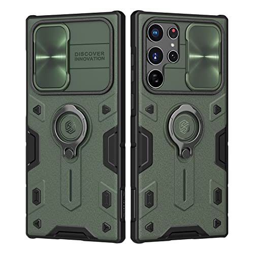 Nillkin Samsung Galaxy S22 Ultra Case with Kickstand & Camera Cover, CamShield Armor Case with Slide Camera Protection and Rotate Ring Stand for Galaxy S22 Ultra 5G Case 6.8" 2022, Green