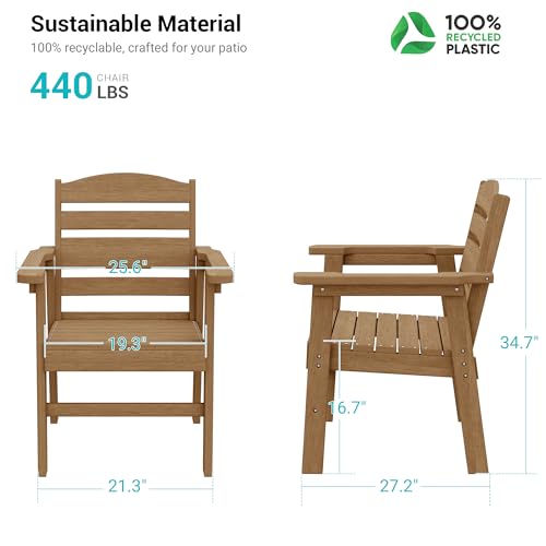 Image of HDPE Outdoor Dining Chairs Set of 2 | Weather Resistant Patio Stackable Chairs for Garden, Backyard, Lawn and Poolside, Teak