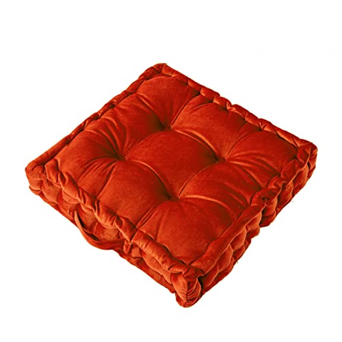 MOJUN Floor Seat Cushion, Orange Square Solid Color Velvet Seat Cushion with Handle Thicken Portable...