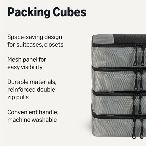 Amazon Essentials 4-Piece Packing Cubes Travel Accessories Set, Luggage Organiser with Double Zip, Mesh Top, Polyester, Small, Grey (Previously Amazon Basics) - Image 3