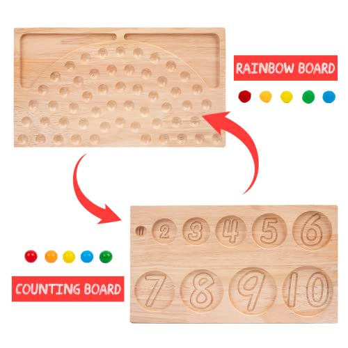 Image of Montessori Wooden Board Bead Game,Beads Counting for Kids,Fine Motor Toys-Number Handwriting Tracking Board-Early Tooders Rainbow Sorting Beads Montessori Toys for 3+ Years Old,Gifts for Boys Girls