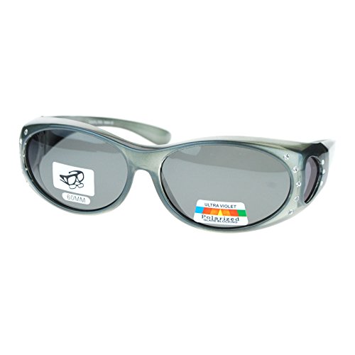 Womens Polarized Fit Over Glasses Sunglasses Oval Rhinestone Frame