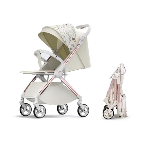 Image of Baby Stroller,Lightweight Stroller for Infants 6 Months,Electroplate Frame,Include Footmuff,Cup Holder & Storage Basket,Travel Stroller(White)