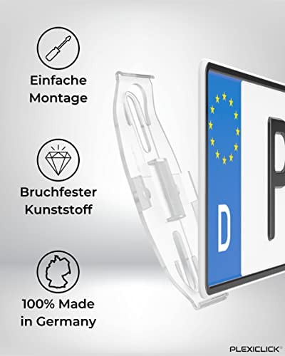 PLEXICLICK® ORIGINAL Kennzeichenhalter - Kennzeichenhalter Rahmenlos unsichtbar - Nummernschildhalterung Auto - Transparente universal Kennzeichenhalterung - Für alle Deutschen Kfz Kennzeichen