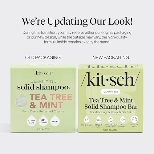 Image of Kitsch Clarifying Tea Tree & Mint Shampoo Bar Soap - Made in USA, 3.5 oz | Clarifying Shampoo for Build-Up Removal - Hair Shampoo for Women and Men for Scalp & Oil Control - Vegan Hair Care