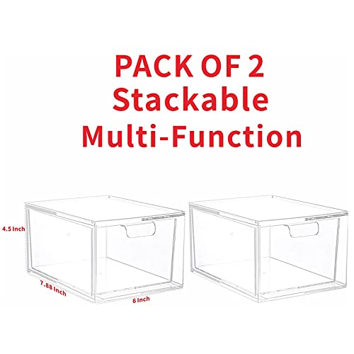 Yieach 2 Pack Stackable Makeup Organizer - 4.5'' Tall Acrylic Cosmetic Display Case - Clear Plastic Storage Bins For Vanity, Under Cabinets, Pantry Organization