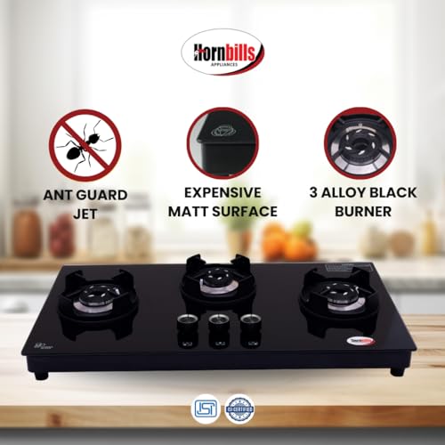 HORNBILLS 3 Burner HOB Design Mild Steel FRAME CROWN Pan Support Automatic With ALLOY BLACK BURNER - Image 2