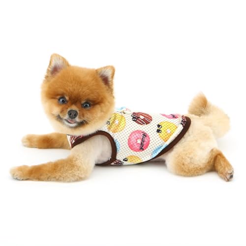 SMALLLEE_LUCKY_STORE Hunde-Shirt für kleine Hunde, kühlendes Netzgewebe, Haustier-Pullover, T-Shirt mit D-Ring und Donuts, bedruckt, Frühling, Sommer, atmungsaktiv, Welpen-T-Shirt, Chihuahua, Yorkie,