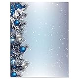 Silver Bells Christmas Letter Papers - Set of 25, Holiday Stationery Papers, 8 1/2