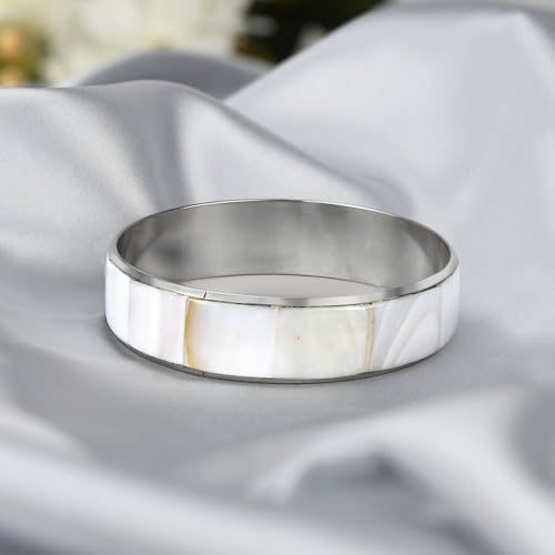 AeraVida Stunning Iridescence White Mother of Pearl Shell Bangle Bracelet3