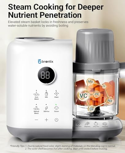 Image of BRONTIX S2 Baby Food Processor, 6-in-1, Stainless Steel | Steamer Blender & Puree Maker, Steam Blend Auto Manual Modes, Self-Cleaning Sterilizer, Milk Warmer, BPA-Free Steaming Basket