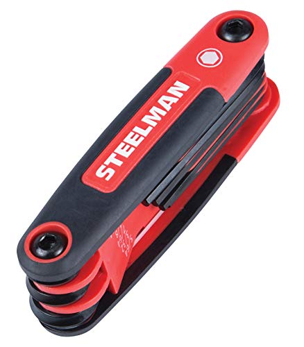Image of Steelman Portable Folding Hex Key Wrench Multi-Tool Standard (SAE), Set Includes 5 /64, 3 /32, 7 /64, 1 /8, 9 /64, 5 /32, 3 /16, 7 /32, 1 /4-Inch, Chamfered Ends, Rubberized Grip