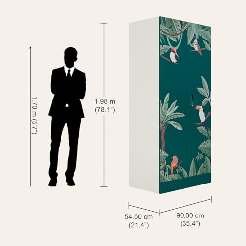 Image of Interio by Godrej Aceline 2-Door Digital Printed Steel Almirah | Textured Foliage Green Wardrobe for Clothes, 1-Year Warranty, 1 Full Locker, 2 Shelves