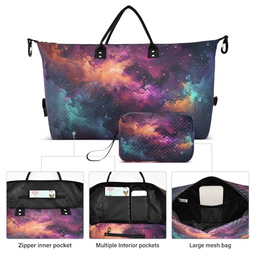Large Travel Duffel Bag, Galaxy Nebula Starry Sports Tote Gym Bag, Shoulder Weekender Overnight Bag for Women Men, Carry On Luggage with Toiletry Bags2