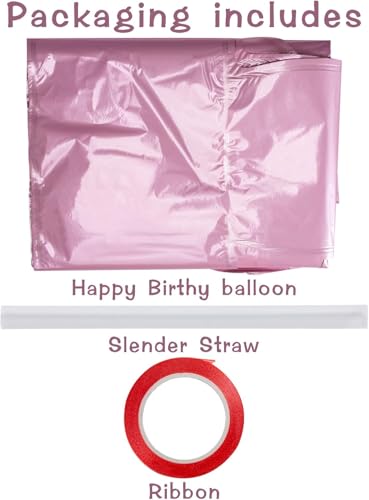 Image of Happy Birthday Balloons Banner Pink 16 Inch Mylar Foil Letters