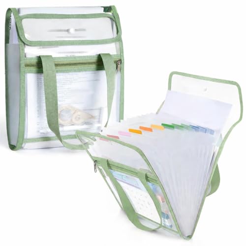 Image of A4 Vertical File Holder Bag with Handle, Transparent Expanding Document Organizer Folder with Zipper Pocket, Plastic File Storage for Office, School, Certificates, Bills & Exam Papers